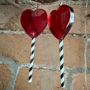 Unique Coquette Heart-Shaped Red Lollipop Earrings